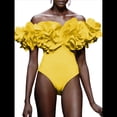 thumbnail image 3 of Traje de Baño de una Pieza para Mujer, Falda Cruzada, Pareo, Bikini con Estampado Floral Retro. Traje de Baño Amarillo XL, 3 of 8