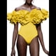 thumbnail image 3 of Traje de Baño de una Pieza para Mujer, Falda Cruzada, Pareo, Bikini con Estampado Floral Retro. Traje de Baño Amarillo L, 3 of 8