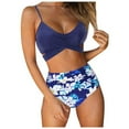thumbnail image 1 of Women  Cross High Waisted String Floral Printed 2 Piece Bathing Suit Bkini, 1 of 6