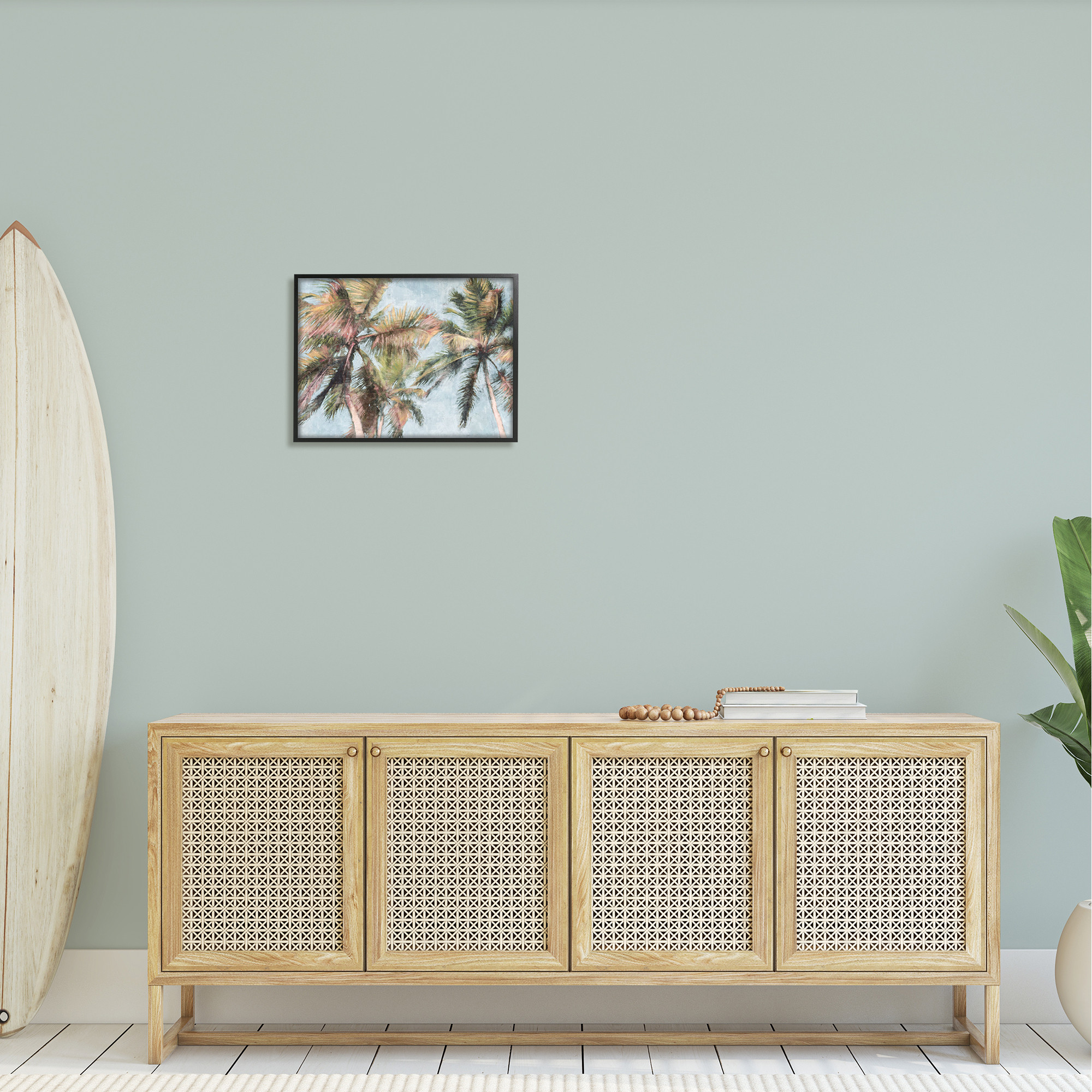 Stupell Industries Tall Looming Breezy Palm Trees Graphic Art Black Framed Art Print Wall Art, Design by Nina Blue