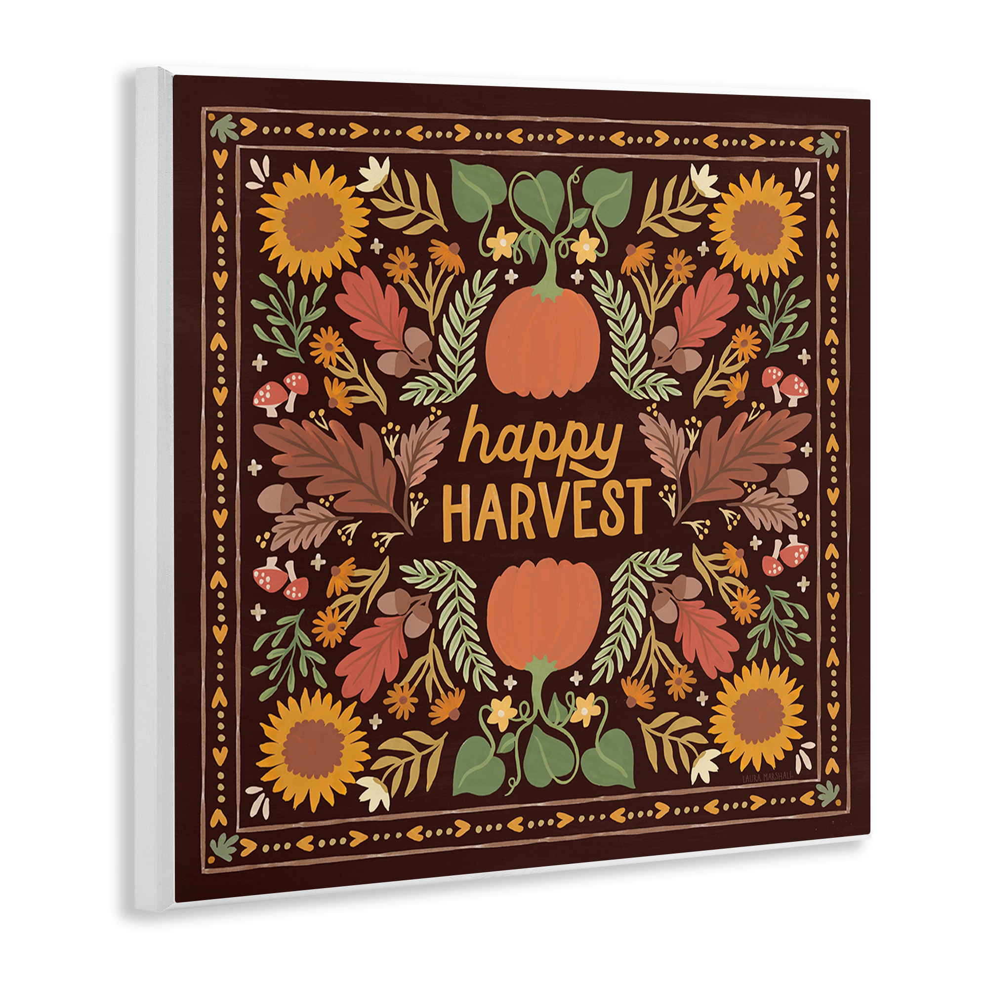 Stupell Industries Happy Harvest on Brown Landscape Painting Unframed Art Print Wall Art, 12 x 12