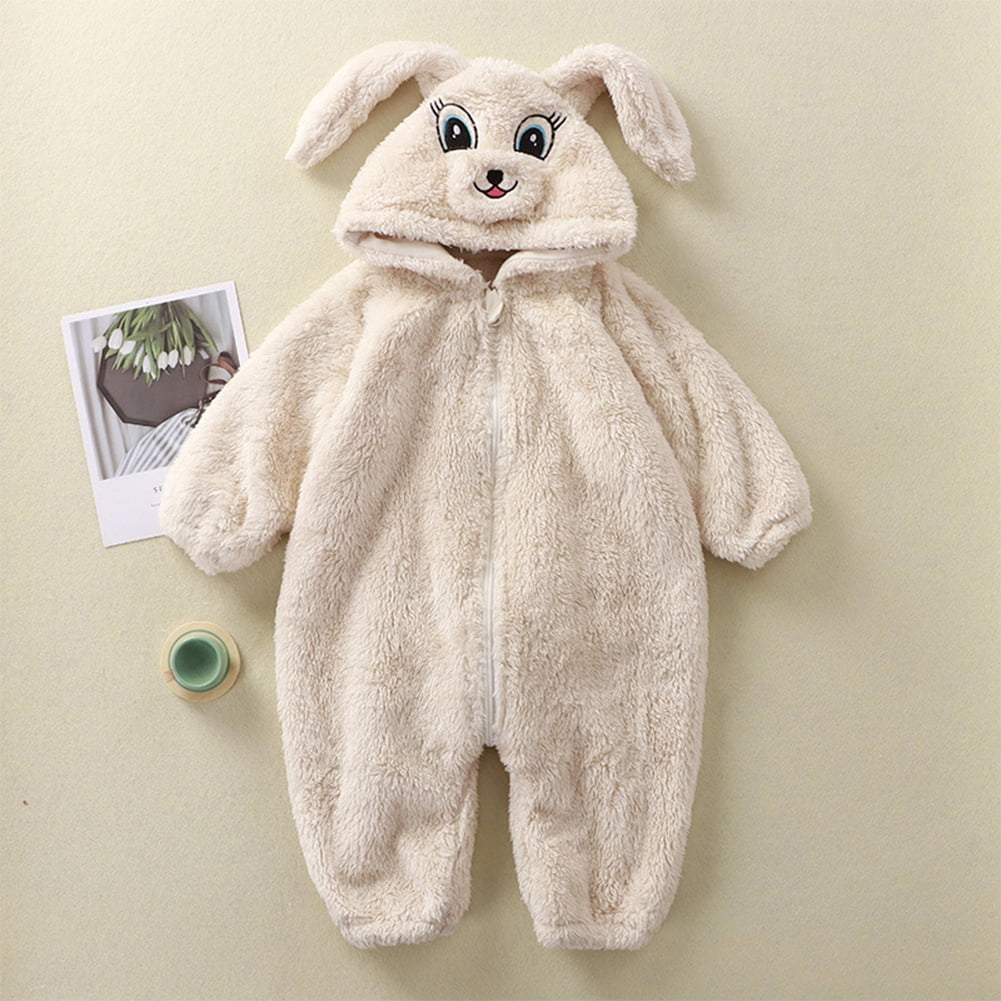 Godderr Newborn Baby Cartoon Jumpsuit Toddler Warm Hooded Rompers Fleece Onesies Loungewear Infant Winter Outfits,Cute Bear Ear Bodysuits Outwear Baby Boys Girls Romper Pajamas for 1M-2Y