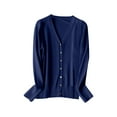 thumbnail image 5 of Ladies Cardigan Sweaters Long Sleeve V Neck Knitted Button Up Womens Lightweight Sweaters Open Front Dark Blue Layering Top Fall Fashion Must Haves, 5 of 5