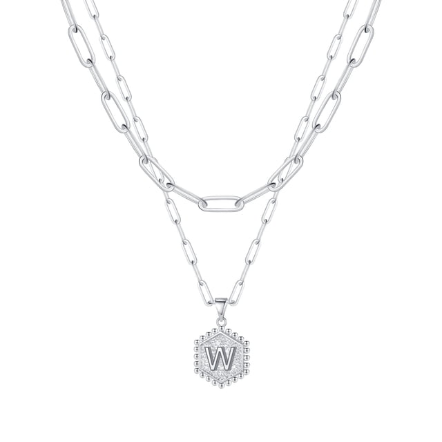 Kcodviy 26 Collier Hexagone initial Long Collier de Perles Bijoux pour Femmes Colliers pour Bijoux pour Femmes Collier Femme A Z 26 Colliers pour Femmes Alphabet initial Colliers Argentés pour Femmes