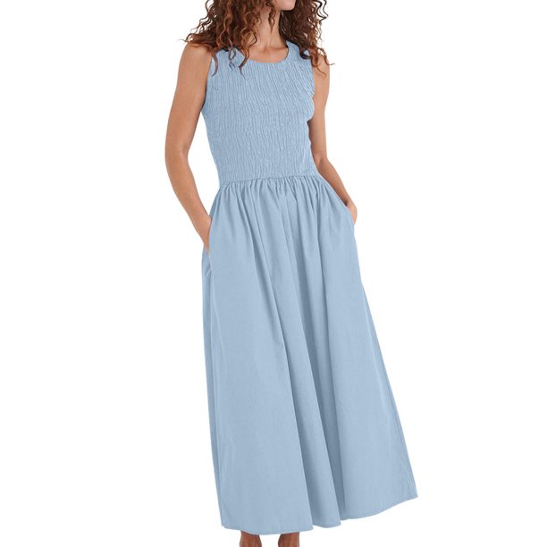 Inadays Women's Casual Maxi Dress Plain Loose Sundress Summer
