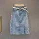 thumbnail image 4 of Falda vaquera de estilo europeo de cintura alta y adelgazante de longitud media para mujer, diseño con abertura lateral primavera verano 2024, 4 of 5