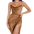 thumbnail image 4 of FAIWAD Women's Satin Spaghetti Strap Dress Sleeveless Ruched Cami Dress Slit Wedding Party Cocktail Dresses, 4 of 8