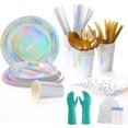 thumbnail image 1 of Vajilla Reutilizable para Fiesta, Platos Desechables Elegante con Guantes y Bolsas De Basura con Cordón Juego de Platos Cubiertos, 1 of 4