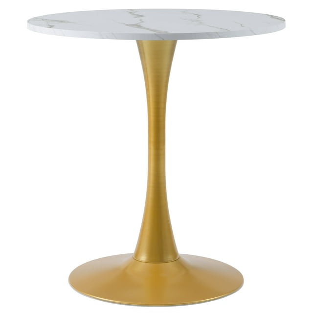 Kris & Alley Ivanza Round Marbled Finish Engineered Wood Top Bistro Dining Table with Metal Pedestal Base