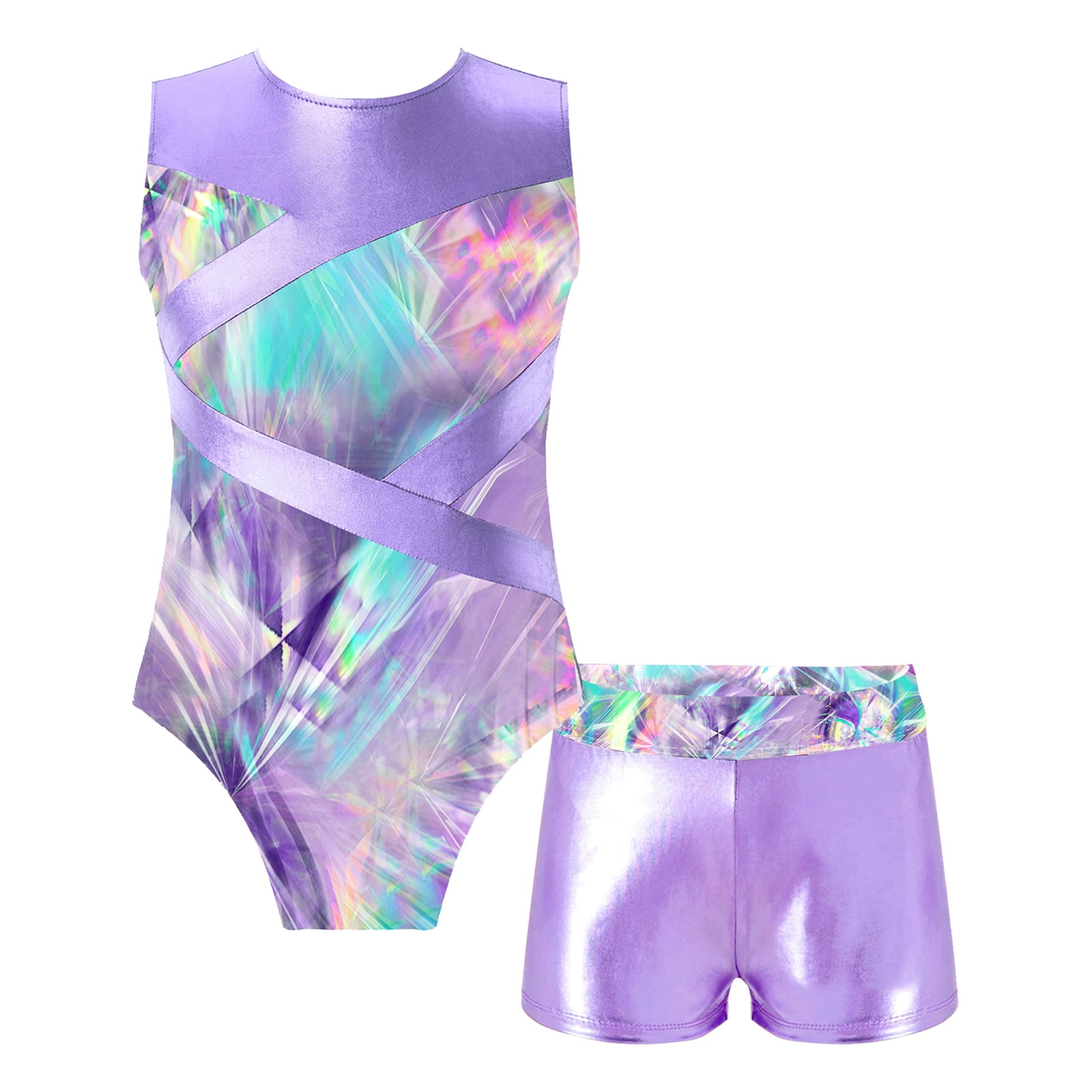 MSemis Kids Girls Gymnastics Leotard Shorts Set 2 Pieces Practice Tumbling Outfits Lavender 6