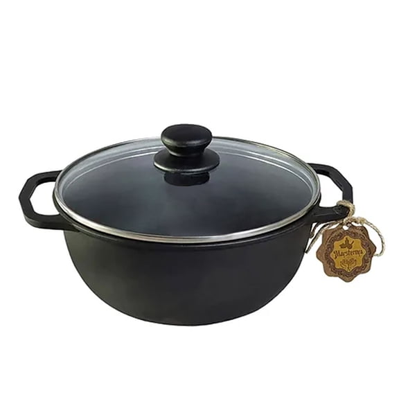 Maysternya Cast Iron Cooking Pot with Glass Lid 4.2 Qt (4 L) Cast Iron Stockpot Induction Pot Casserole with Lid Soup Pot Kitchen Pot Stock Pot, Camping Indoor and Outdoor Cooking, Black