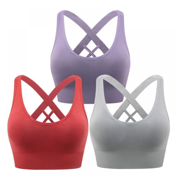 KOERIM Cross Back Strap Sports Bras for Women,3Pack Breathable Strappy Criss Cross Cropped Bras for Yoga Workout Fitness Low Impact