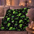 thumbnail image 6 of Whimsical Cartoon Aliens in a Botanical Garden, Warm Flannel Blanket for Sunroom and Reading Nook, Celestial Art Lovers Valentine's Day Gift, Playful Home Decor, 6 of 9