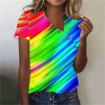 thumbnail image 2 of Hyknon Pride Shirt for Women Summer Fashion Short Sleeved V-neck Buttons LGBT Blouses Casual Tie-dye Printed Loose Fit Inspirational Equality Tops, S-5XL, 2 of 5