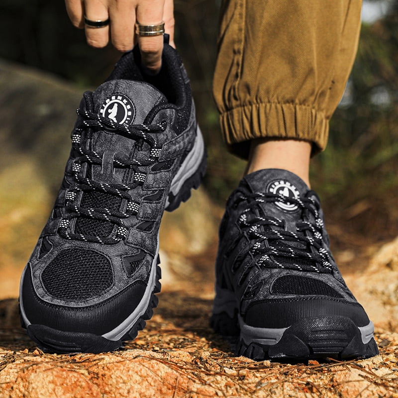Men's Suede & Mesh Hiking Shoes, Breathable Outdoor Trail Sneakers, Non-Slip Rubber Outsole, Shock Absorption Comfortable Footwear for Trekking, Camping, and Daily Outdoor Activities