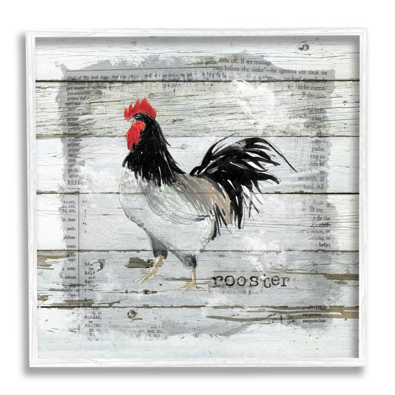 Stupell Industries Farm Country Rooster Rustic Pattern Book Collage Animals & Insects Painting White Framed Art Print Wall Art, 12 x 12