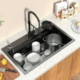 thumbnail image 4 of 29.5 x 17.7 inch Kitchen Sink, Single Bowl Stainless Steel Sink Multifunctional Drop In Sink Workstation Sink with Pull-Down Faucet and Multiple Accessories (Black Grey), 4 of 8
