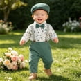 thumbnail image 2 of THDHVS Boys Suit,Toddler Unisex Solid Single Breasted Long Sleeve Bodysuit Overalls Hat Bow 4 Piece Set,Toddler Boy Outfits Multicolor 3-6 Months, 2 of 6