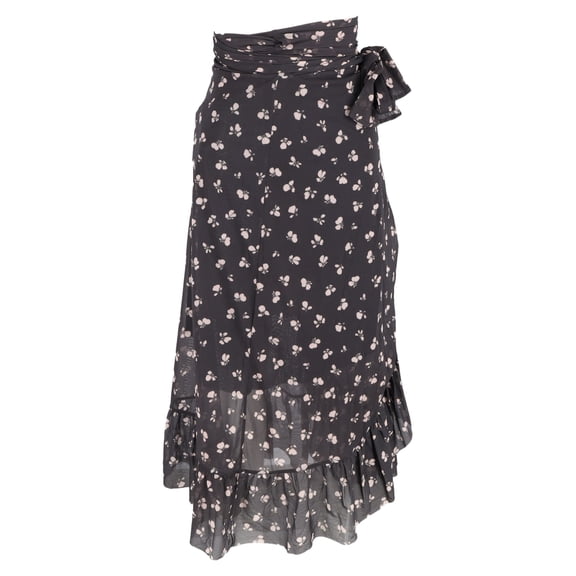 Pre-Owned Ganni Tilden Floral Print Midi Wrap Skirt in Black Polyamide