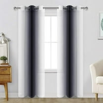GHGSDH-Ombre Sheer Curtains for Living Room - Faux Linen Voile Grommet Window Curtains for Bedroom, Set of 2 Panels, 42 x 84 Inches Long, Black Gradient