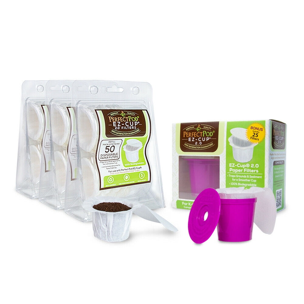 EZ-Cup Reusable K Cup Starter Kit + 175 Disposable Paper K-Cup Coffee Filters Eliminates Sediments