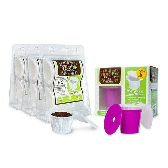 Perfect Pod EZ-Cup 2.0 Reusable K Cup Starter Kit + 175ea EZ-Cup 2.0 100% Disposable and Compostable Coffee Paper Filters