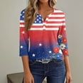 thumbnail image 5 of 250th Anniversary USA Shirts Women Plus Size 3/4 Sleeve T-Shirts Casual USA Flag Print Pullover Independence Day Patriotic Tops 4th of July Celebration Party V Neck Blouses Multicolor 2XL, 5 of 6