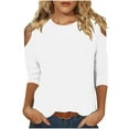 thumbnail image 3 of Yxbdin Cold Shoulder Blouses for Women Casual Crew Neck Basic Shirts Comfy 3/4 Sleeve Solid Color Tshirts Outdoor Vacation Outfits for Fall, 3 of 7