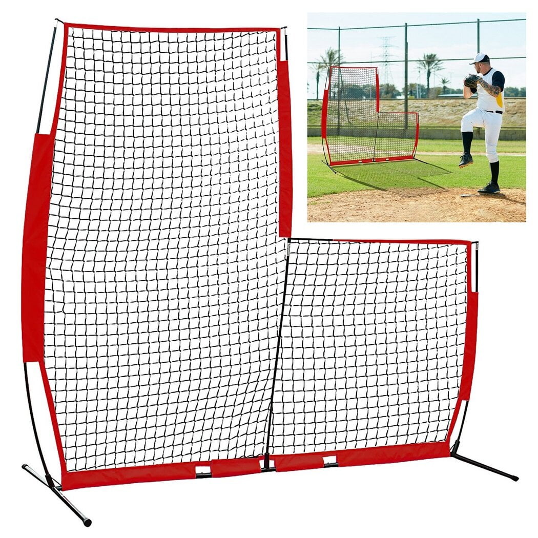 Portable Baseball L Screen, 7 x 7 Feet Baseball Batting Net with Carry