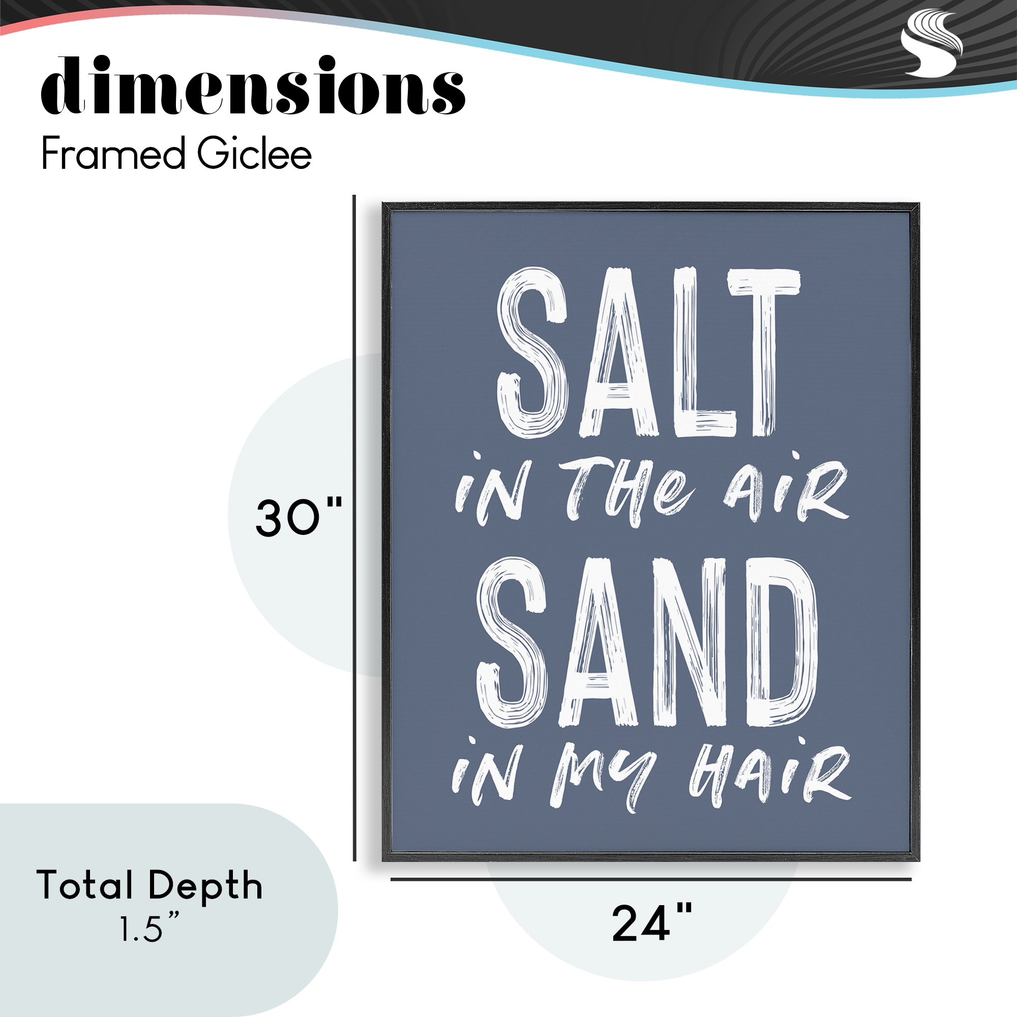 Summer Sentiment Salt Sand In Hair Black Framed Giclee Art, design by Lettered and Lined