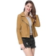thumbnail image 4 of Chaquecorde mujer Soft Moto Zip Up Pockets Chaquetas de motociclisde gamusintétiCaqui S, 4 of 6
