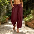 thumbnail image 2 of Womens Wide Leg Pants Dressy New Summer Pants for Women Lightweight Faux Linen Casual Pants Loose Fits Comfy Vacation Trousers with Pockets, 2 of 8