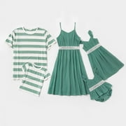 PatPat Mosaic Family Matching Cotton Hollow Out Lace Flutter-sleeve Tank Dresses Stripe T-shirts