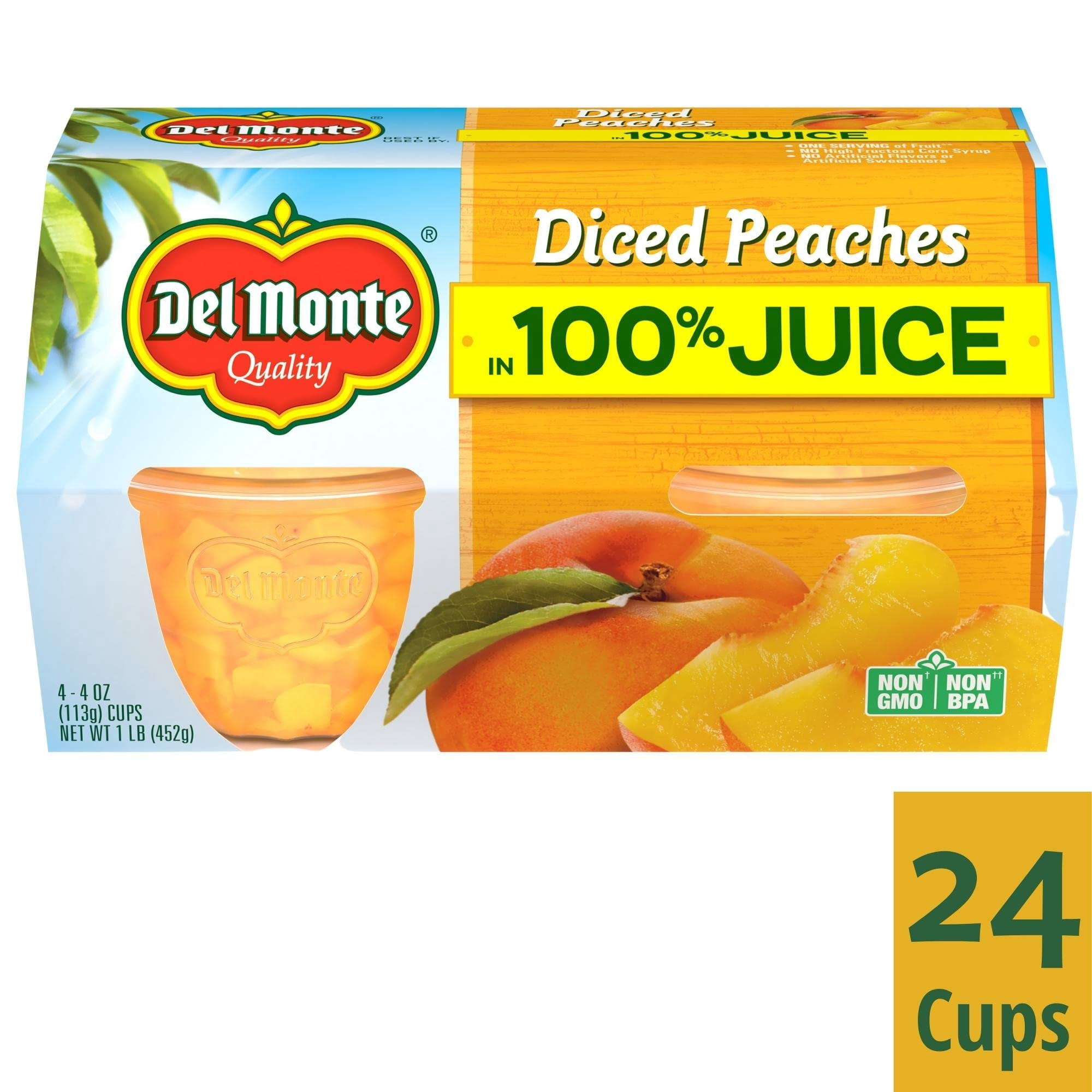 DEL MONTE Diced Peaches FRUIT CUP KKS1&nbsp;Snacks in 100% Fruit Juice, 24 Pack, 4 oz Cup