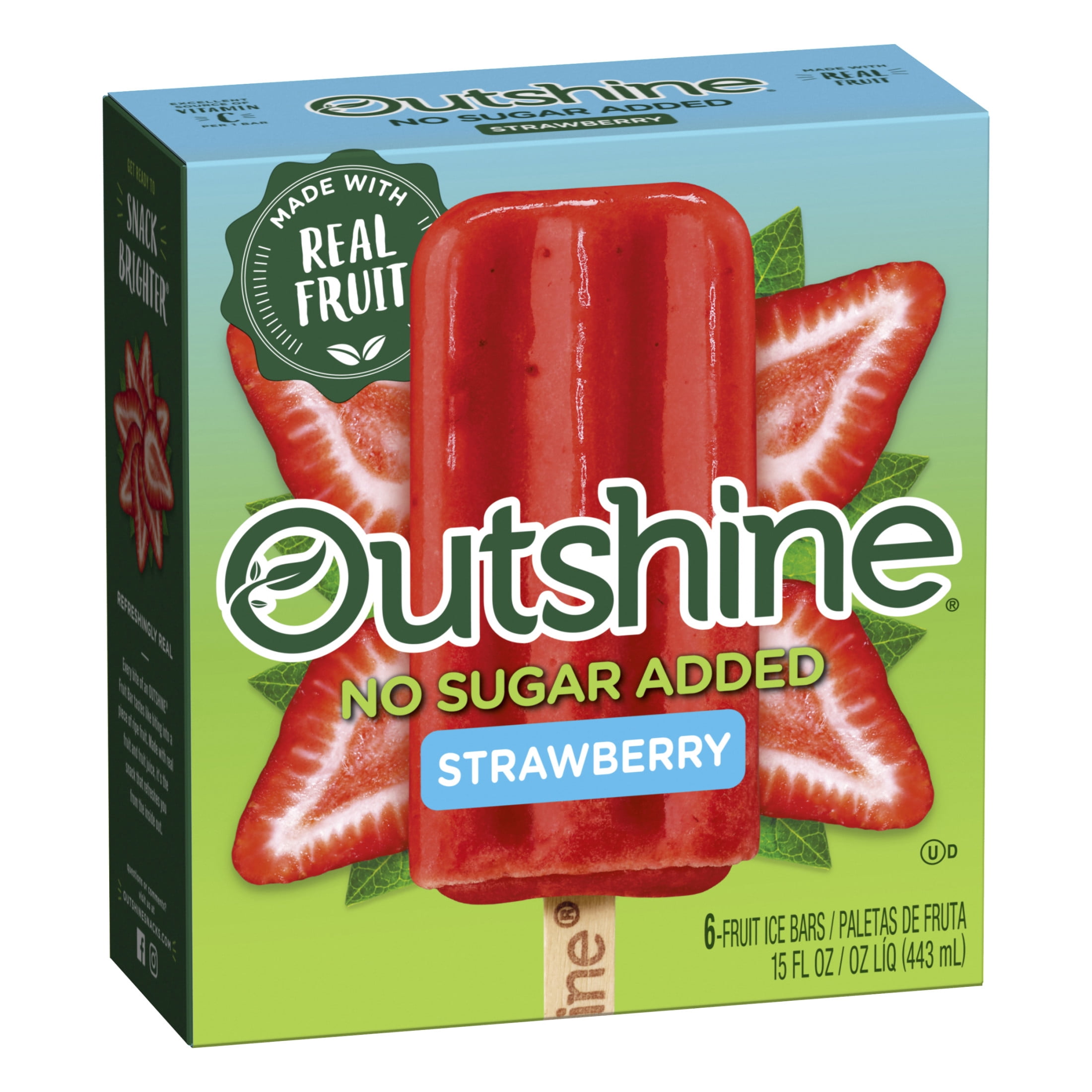 Outshine Strawberry Frozen Fruit Bars with No Sugar Added, Gluten Free, 6 Count