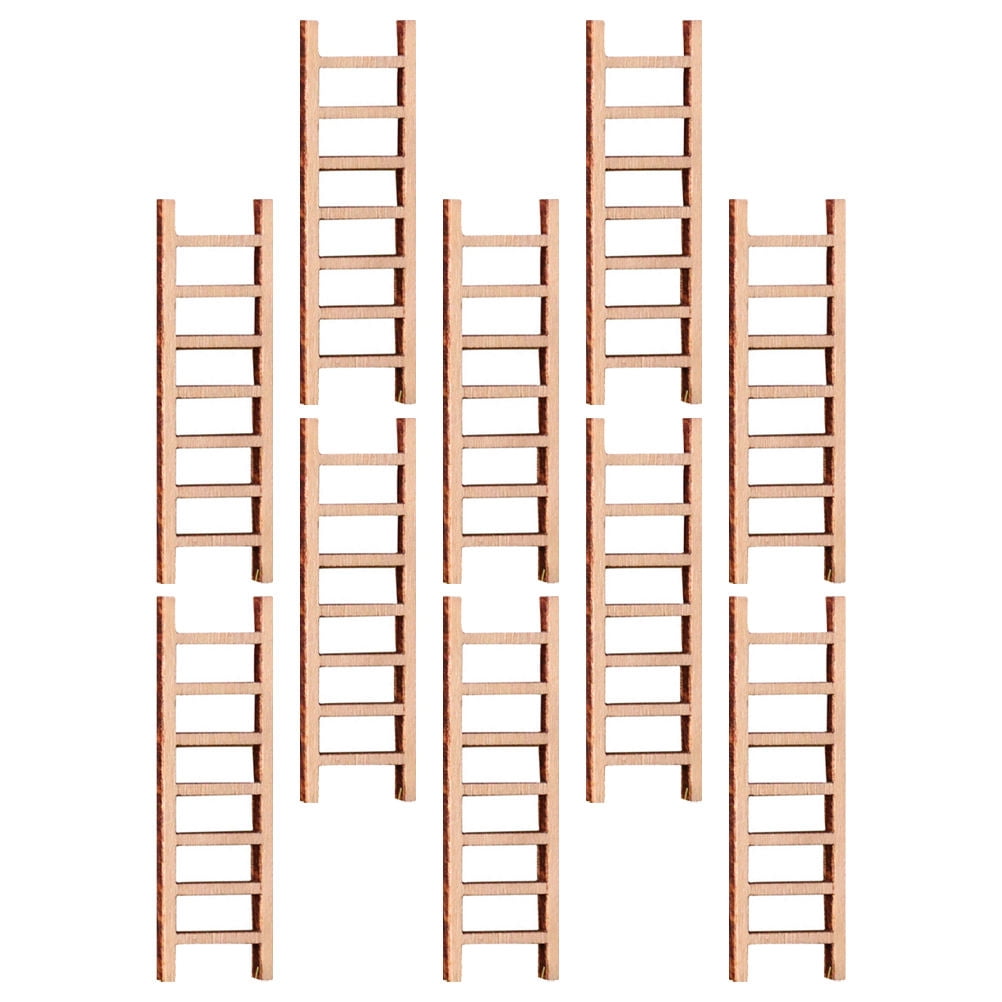 HORIALENCE 10Pcs Mini Wooden Ladder Beige Simulation Stairs Micro Landscape Adornment For Diy Accessory