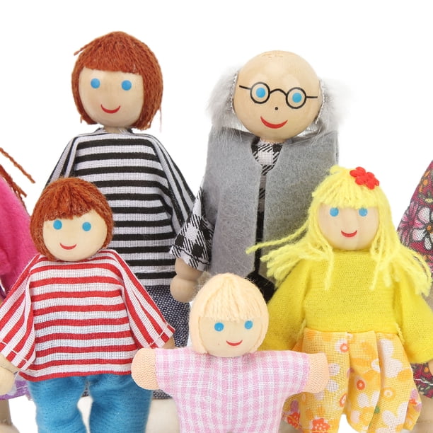 Familia De 7 Muñecas De Madera Para Casa De Muñecas – Abuelos, Padres E Hijos – Juguete Educativo Y Decorativo