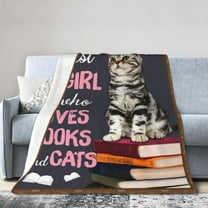 Wijzvio Just A Girl Who Loves Books And Cats Throw Blanket Soft Fuzzy Fleece Blanket For Couch Bed Living Room Decoration 60"X50"