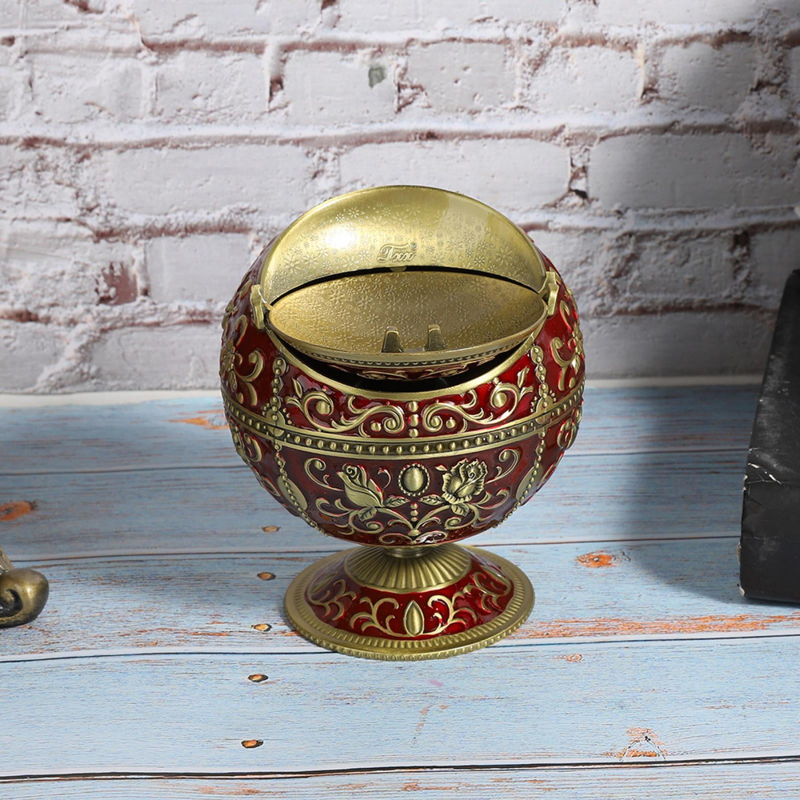 Details about   Retro Ashtray W/ Lid Globe Rose Floral Wine Red Zinc Alloy Smoking Accessory 