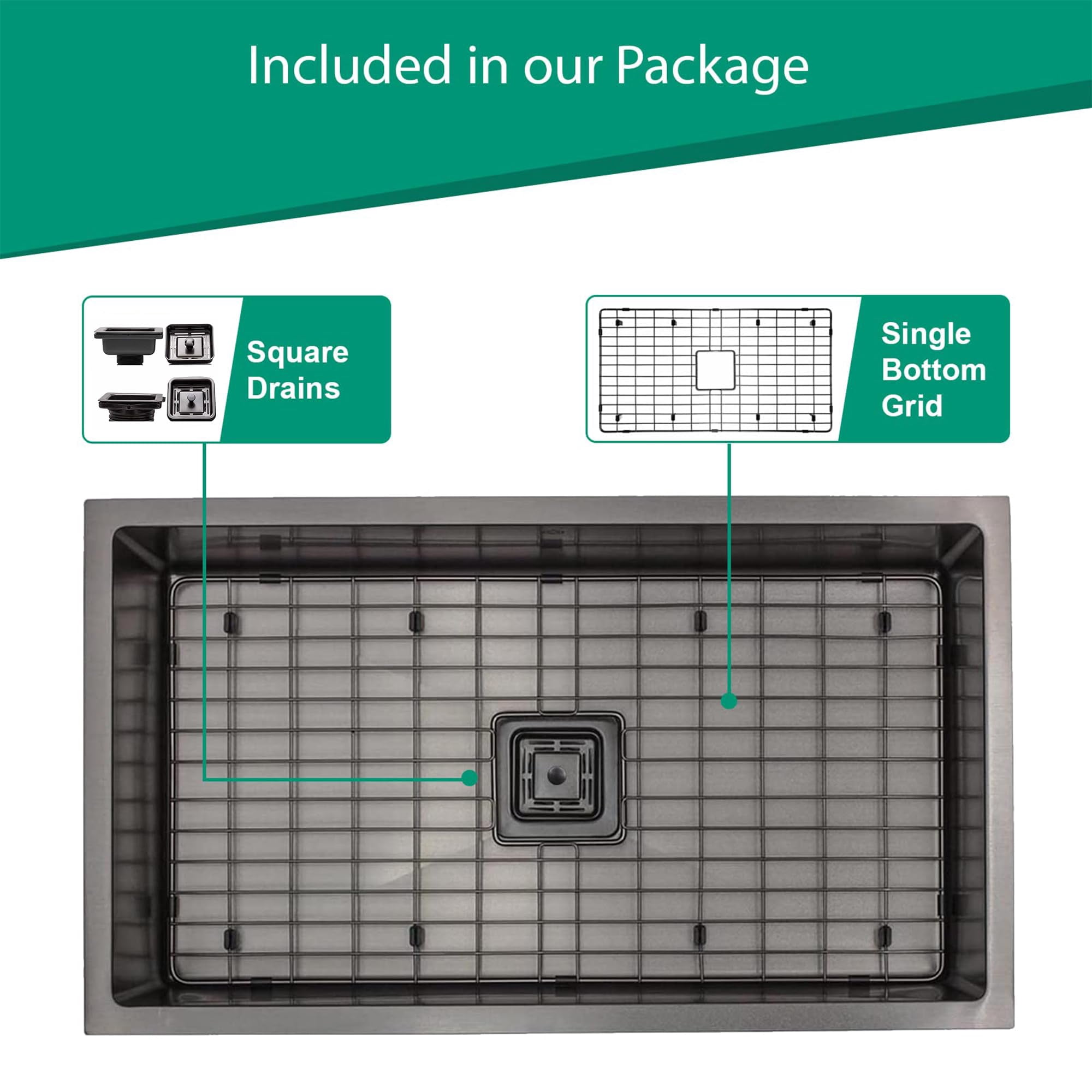 Strictly Sinks 32 Inch Undermount Single Bowl Kitchen Sink – Sink with Bottom Grid & Drain – Black