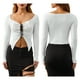 thumbnail image 1 of TRKIYQC Crop Tops para Mujer, Camiseta Irregular Texturizada con Ribete de Lechuga de Manga Larga Blanca TRKIYQC moda, 1 of 10