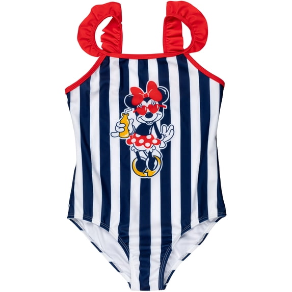 Disney Minnie Mouse Toddler Girls One Piece Bathing Suit Striped Blue 4T
