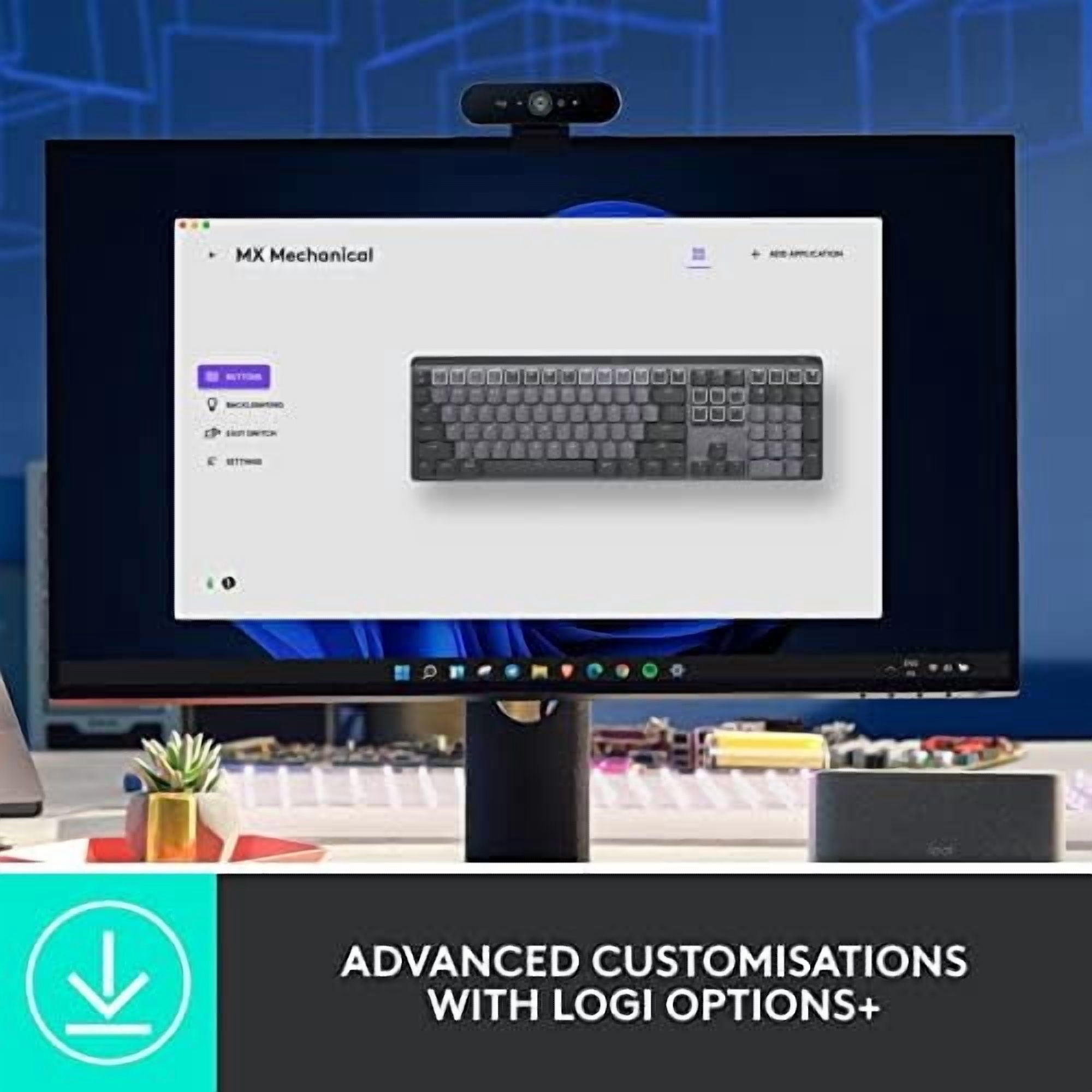 Logitech MX Mechanical Wireless Keyboard - Tactile Quiet, Backlit, Bluetooth & USB-C (Graphite)