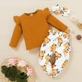 thumbnail image 3 of 12 Months Baby Girls Clothes 18 Months Girls 3PCS Fall Winter Clothing Set Solid Top Floral Pants Headband Set Toddler Girls Long Sleeve Outfits Brown, 3 of 9