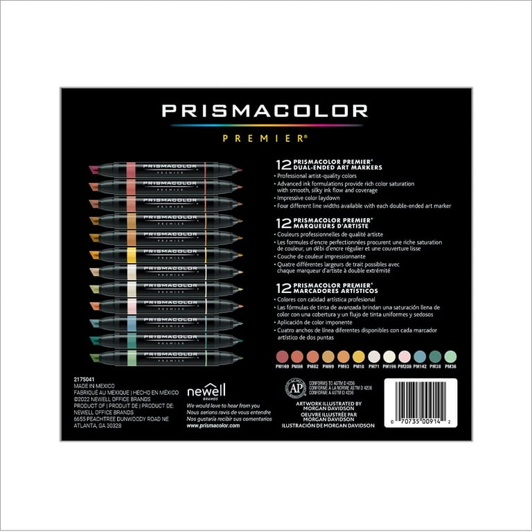 Prismacolor Premier Dual-Ended Art Markers, Mid Tones, 12-Color