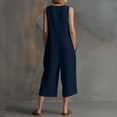 thumbnail image 5 of HBGVBA Women Summer Casual Jumpsuits,Solid Color Round Neck Sleeveless Breasted Cargo Jumpsuit with 3/4 Length Pant, 5 of 5