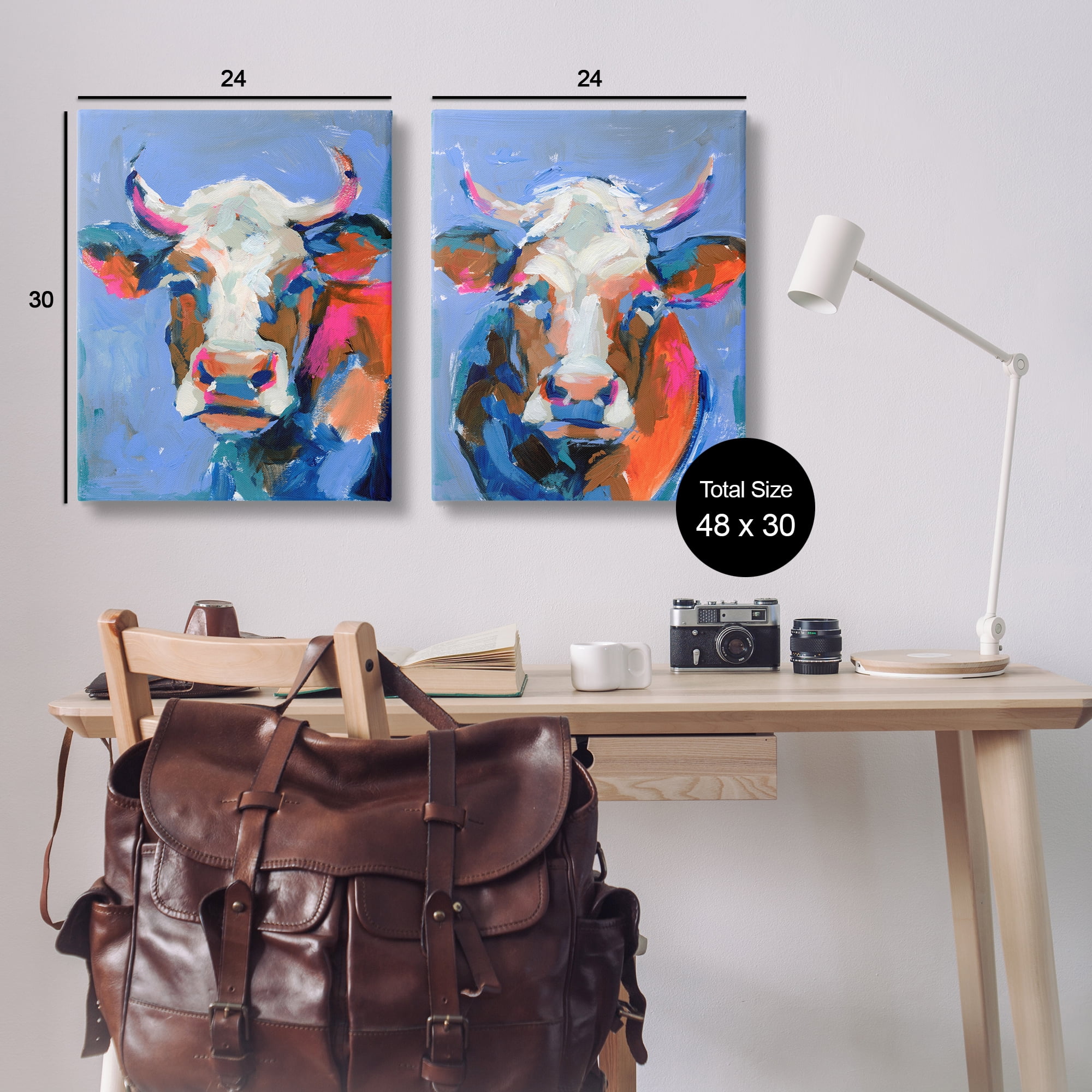 Stupell Industries Guernsey Cow Horned Portrait Animals Painting Wrapped Canvas Art Print Wall Art, 24 x 30, Set of 2