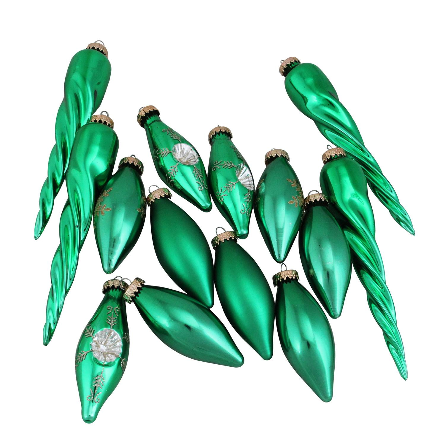 36-Piece Set of Green and Gold Asymmetrical Christmas Ornaments