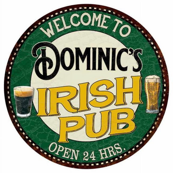 Dominic's Irish Pub 14" Round Metal Sign Kitchen Bar Wall Decor 100140036392