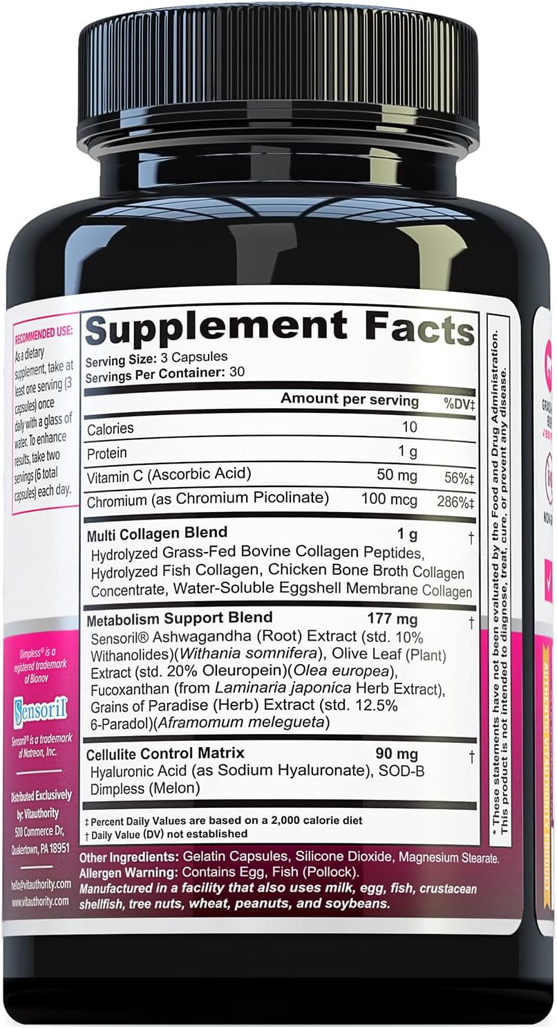 Vitauthority Burn Multi-Type Hydrolyzed Collagen Peptides, Unflavored, 90 Capsules